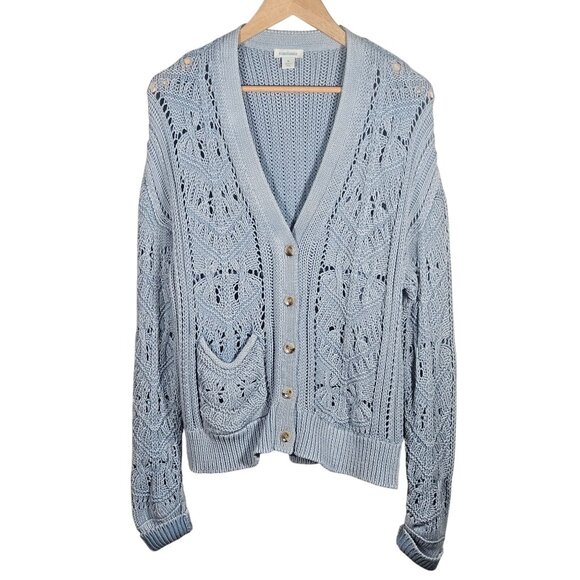 Sundance Women Chunky Knit Cardigan Blue M Crochet Boho Cottagecore Quiet Luxury - Picture 2 of 11